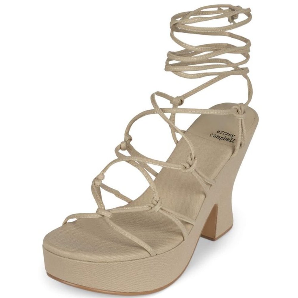 Jeffrey Campbell Shindia Cream Denim Sandals Lace-Up 9